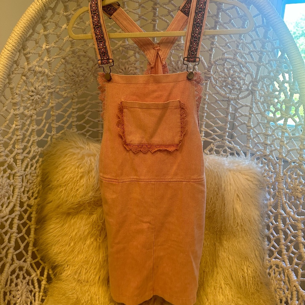 Pink denim overall dress